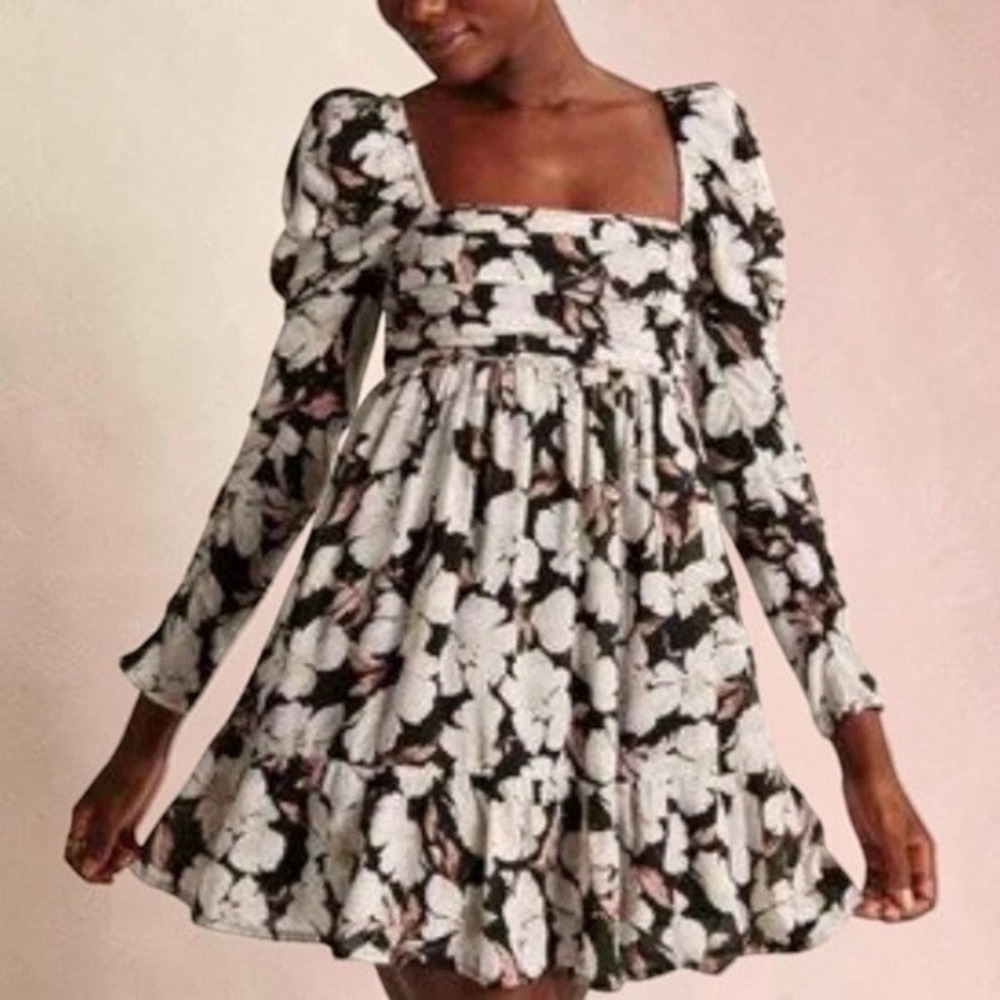 Abercrombie & Fitch Floral Chiffon Babydoll Boho Garden Long Sleeve Mini Dress M